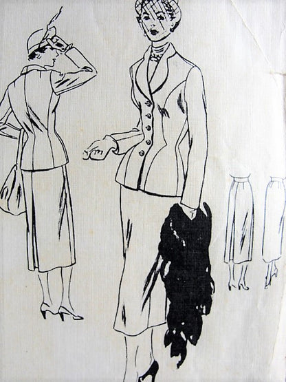 1950s STUNNING Suit Pattern VOGUE COUTURIER Design 556 Beautiful Fitted Jacket Slim Skirt Bust 34 Vintage Sewing Pattern