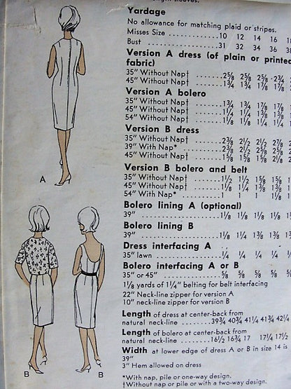 1960s CHIC  Sheath Dress with Two Necklines and Jacket Vogue Special Design 5578 Bust 34 Vintage Sewing Pattern
