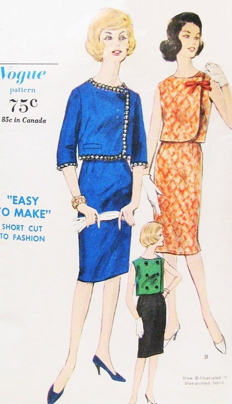 1960s Slim Skirt and Blouse Pattern Vogue 5614 Three OverBlouse Styles Easy to Make Bust 34 Vintage Sewing Pattern FACTORY FOLDED