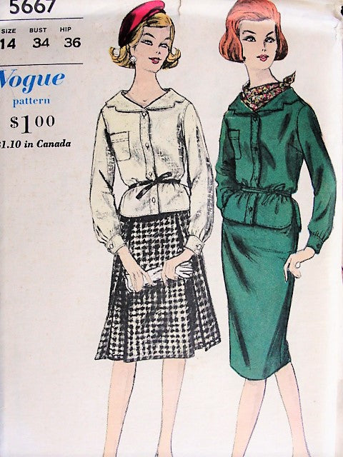 1960s EFFORTLESS Two Piece Dress and Scarf Vogue 5667 Bust 34 Vintage Sewing Pattern