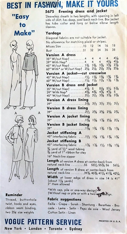 1960s ELEGANT Slim Evening Dress and Flared Jacket Pattern VOGUE Special Design 5675 Low Back Sheath Cocktail Dress, Lovely  Stand Up Collar Evening Jacket Bust 34 Easy To Make Vintage Sewing Pattern UNCUT
