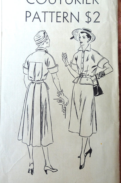 1950s CHIC DressPattern VOGUE Couturier Design  569 Unique Style, Peplum Like Front and Box Pleated Back Panel, Bust 32 Vintage Sewing Pattern