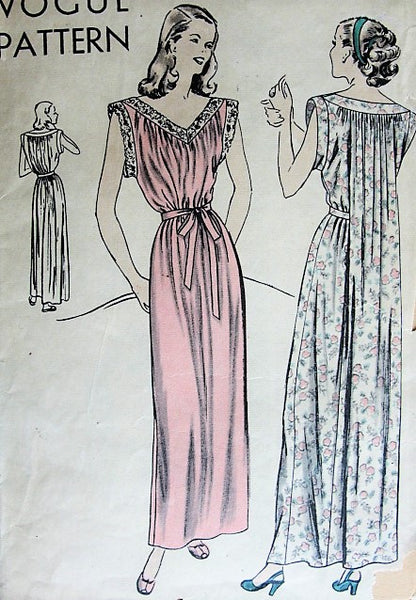 1940s GLAMOROUS Vintage Nightgown Vogue Pattern 5720 Sewing Pattern Bust 32-34