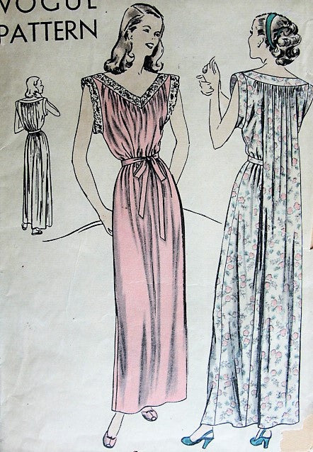 1940s GLAMOROUS Vintage Nightgown Vogue Pattern 5720 Sewing Pattern Bust 32-34