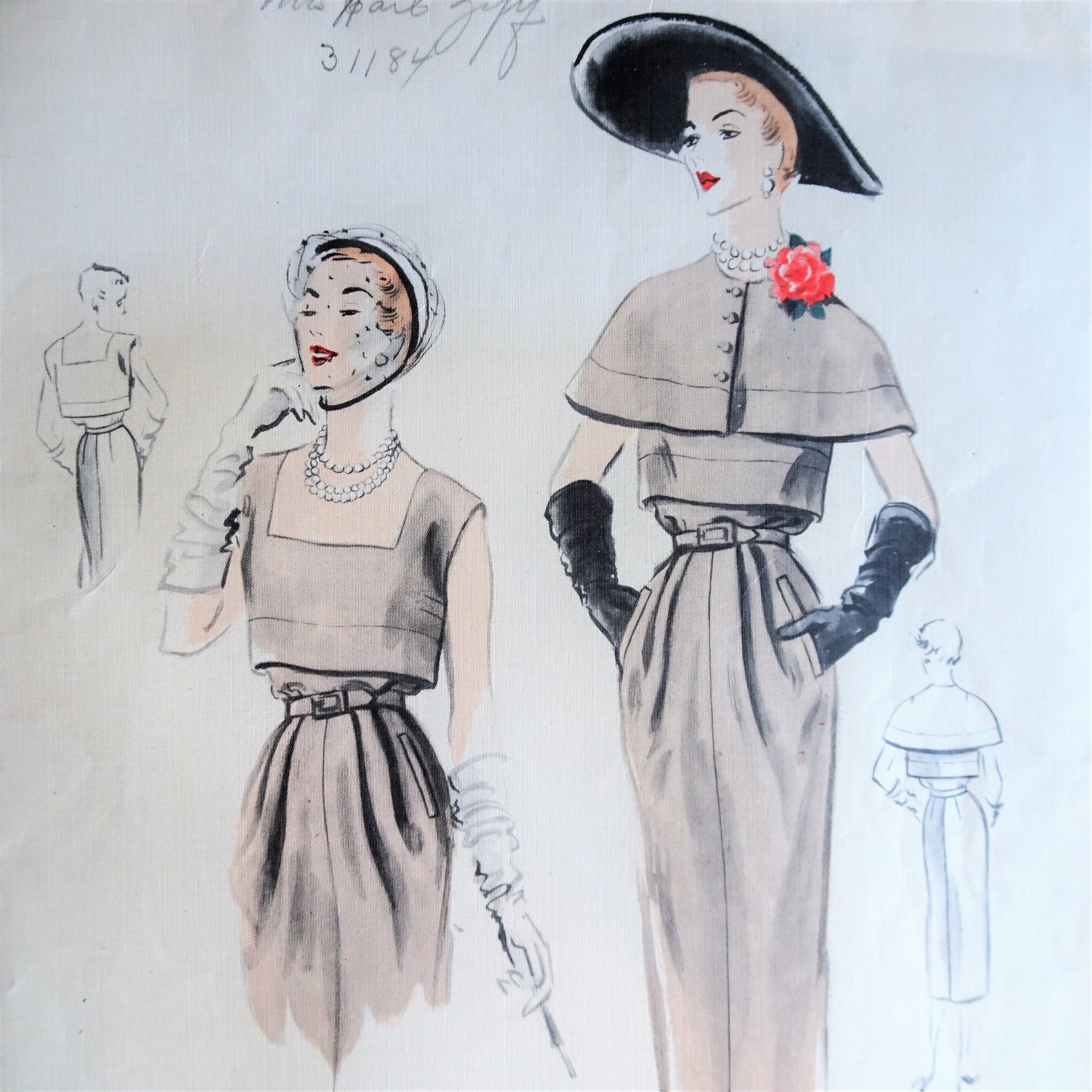 1950s BEAUTIFUL Dress and Capelet Pattern VOGUE COUTURIER Design 573, Slim Day or Evening Dress, Deep Square Neckline, Bust 32 Vintage Sewing Pattern