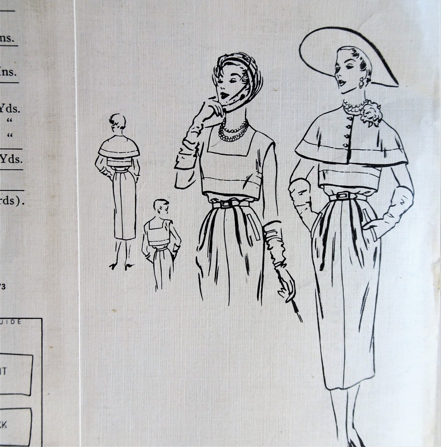 1950s BEAUTIFUL Dress and Capelet Pattern VOGUE COUTURIER Design 573, Slim Day or Evening Dress, Deep Square Neckline, Bust 32 Vintage Sewing Pattern