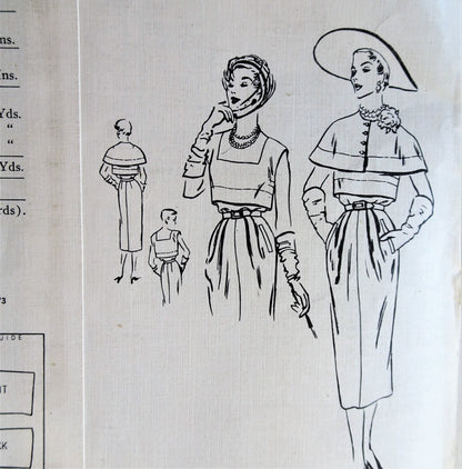 1950s BEAUTIFUL Dress and Capelet Pattern VOGUE COUTURIER Design 573, Slim Day or Evening Dress, Deep Square Neckline, Bust 32 Vintage Sewing Pattern