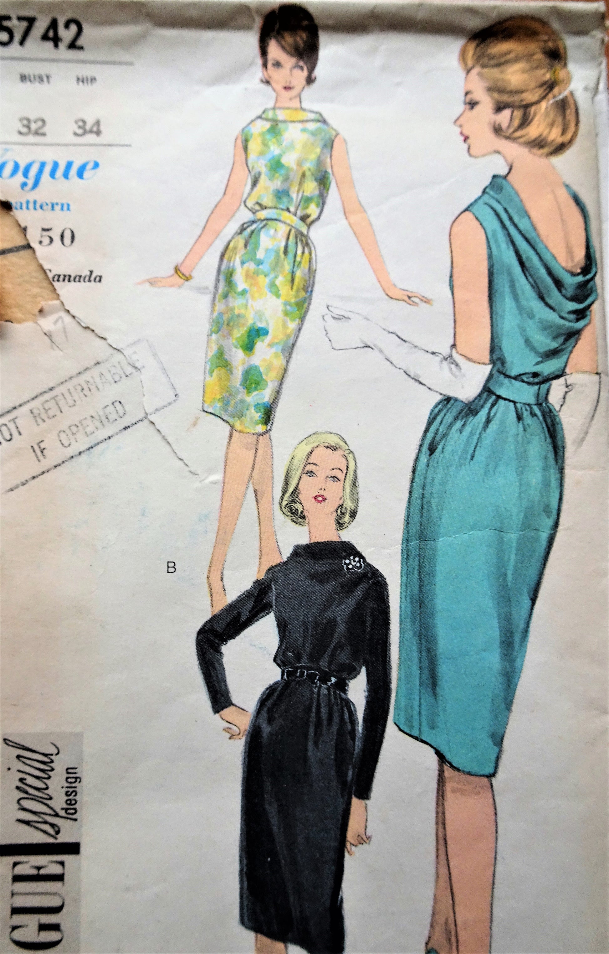 1960s ELEGANT Party Cocktail Dress Pattern VOGUE special Design 5742 S – So Vintage Patterns