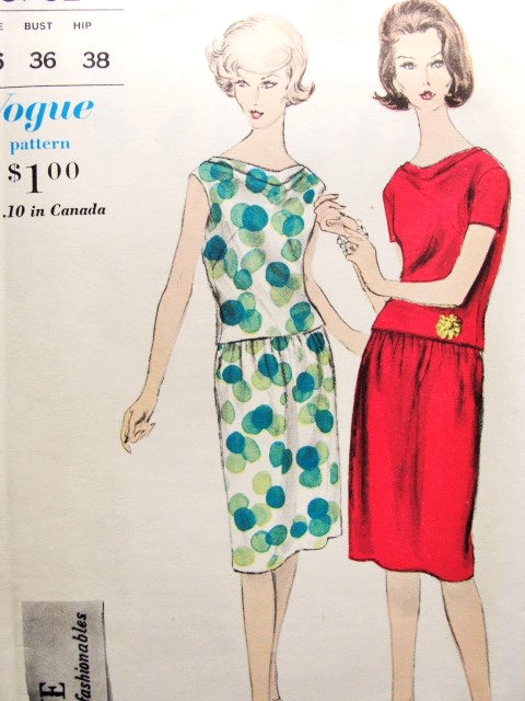 1960s Classy 2 Pc Dress Pattern VOGUE YOUNG FASHIONABLES 5762  Bias Drape Cowl OverblouseSlightly Gathered Skirt Daytime or Cocktail Dress Bust 36 Vintage Sewing Pattern FACTORY FOLDED