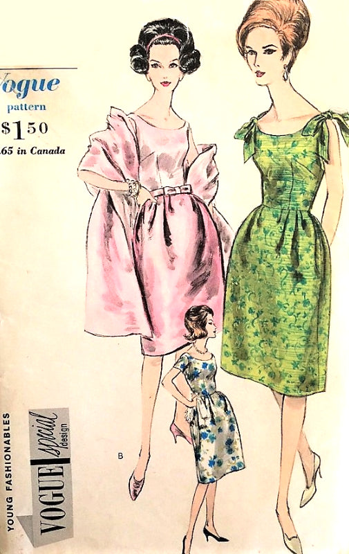 1960s CLASSY Evening Cocktail Party Dress, Petticoat and Stole Pattern VOGUE Special Design 5767 Three Versions Bust 36 Vintage Sewing Pattern