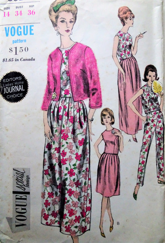 Early 1960s FABULOUS Jacket,Blouse,Skirt and Cigarette Pants Pattern VOGUE Special Design 5821 Day or Evening  Bust 34 Vintage Sewing Pattern