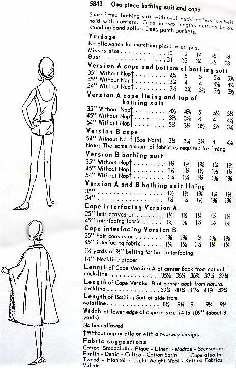 1960s FAB One Piece Bathing Suit and Cape Beach Cover Up or Cape Coat Pattern VOGUE 5843 Flattering Swimming Suit and Fabulous Cape Bust 34 Vintage Sewing Pattern FACTORY FOLDED