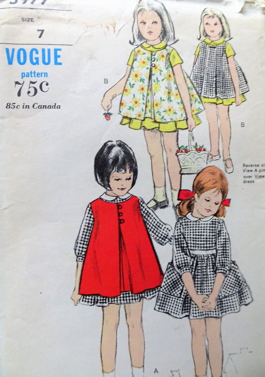 1960s CUTE Girls Dress and Pinafore Pattern VOGUE 5977 Sweet Styles Size 7 Childrens Vintage Sewing pattern