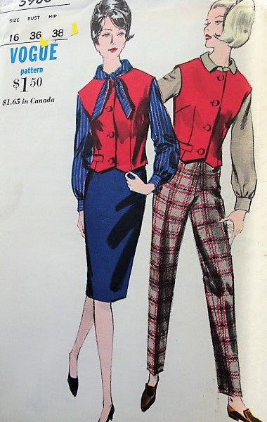 1960s FAB Blouse, Slim Skirt, Waistcoat and High Waist Pants Pattern VOGUE 5983 Classy Separates Perfect Office Wear Bust 36 Vintage Sewing Pattern FACTORY FOLDED