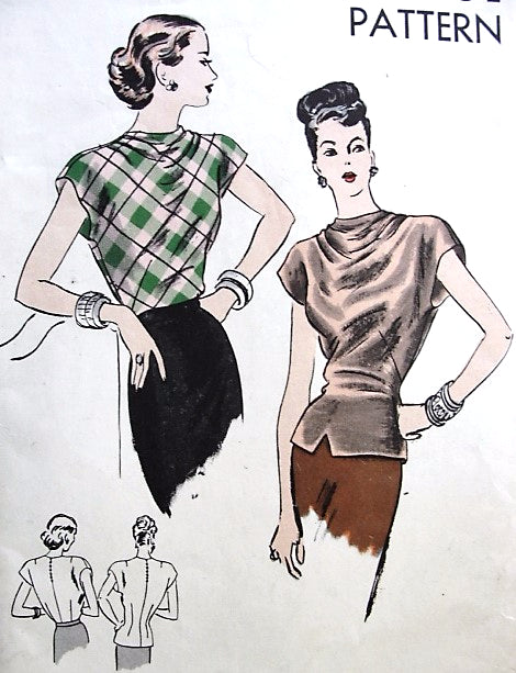 1940s FILM NOIR Draped Blouse Pattern VOGUE 5984 Tuck In or Peplum Day or Evening Bust 30 Easy To Make Forties Vintage Sewing Pattern