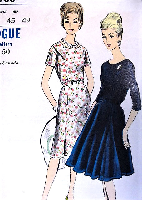 1960s BEAUTIFUL Day or Party Dress Pattern VOGUE 5988 Slim or Flared Gored Skirt Dress Bust 45 Vintage Sewing Pattern