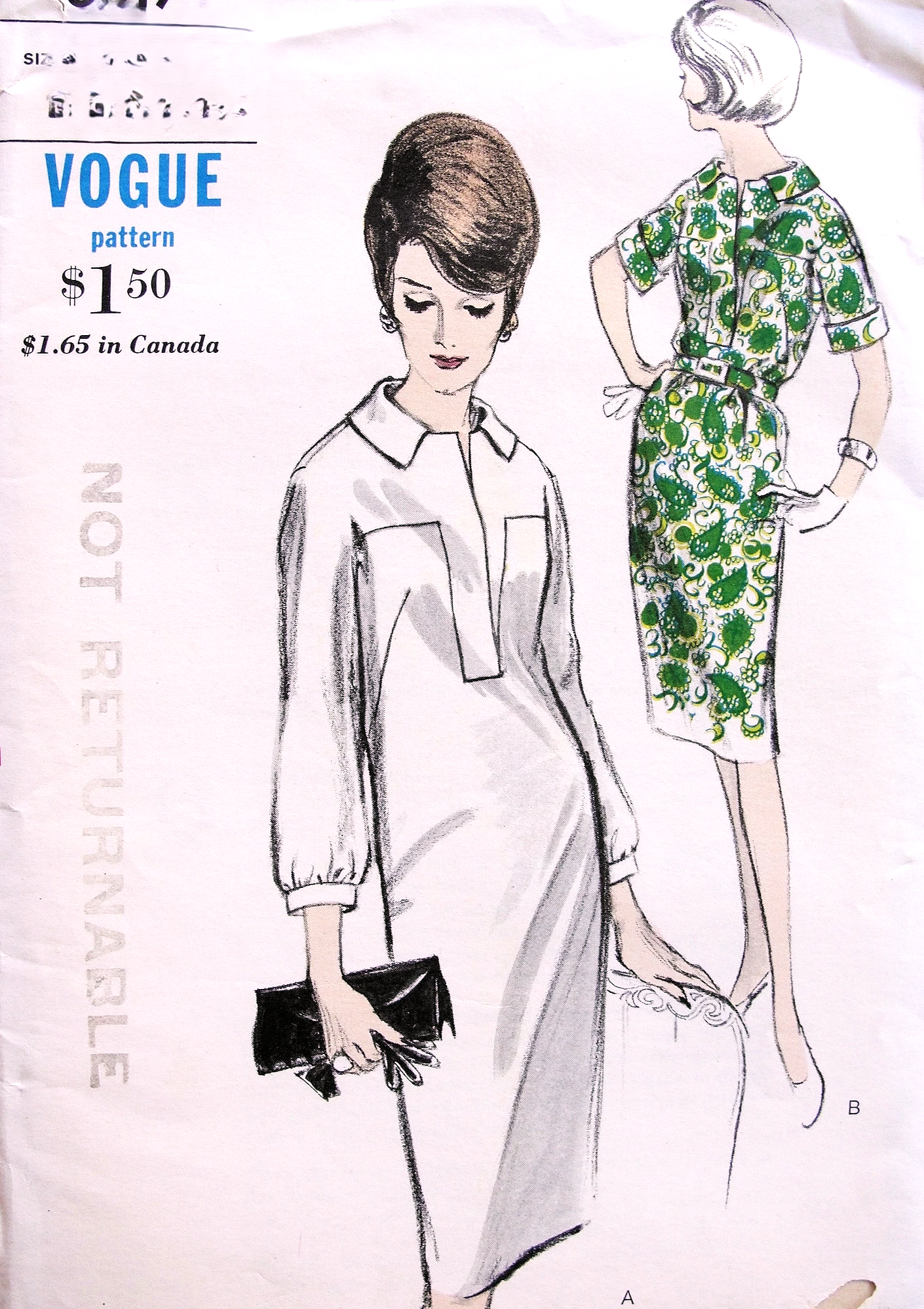 1960s CLASSY Slim Dress Pattern VOGUE 6017 Loose or Belted Dress, Bust 34 Vintage Sewing Pattern FACTORY FOLDED