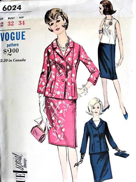 1960s ELEGANT Suit and Blouse Pattern VOGUE Special Design 6024 Beautiful Style Day or Evening Bust 32 Vintage Sewing Pattern FACTORY FOLDED