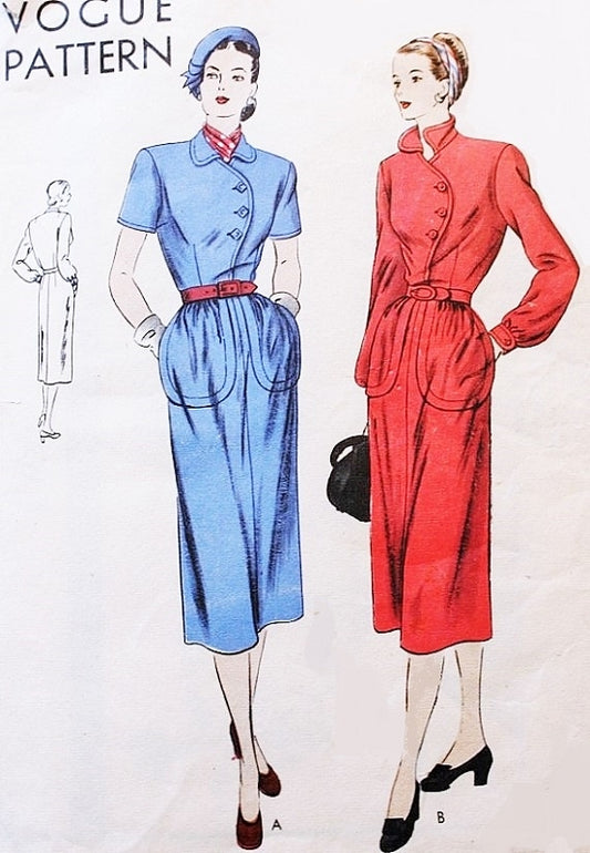 1940s Vogue Pattern 6057 Classy Dress With Lapped Seam Finish Classic Forties Design Bust 32 Vintage Sewing Pattern