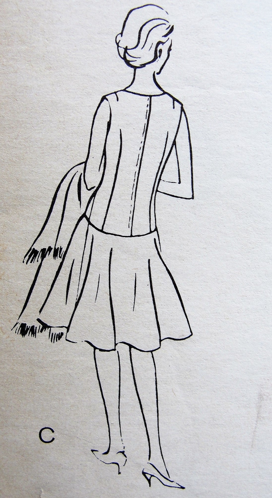 1960s FAB Drop Waist Dress and Scarf Pattern VOGUE Young Fashionables 6073 Two Versions Straight Slim or Circular Skirt Bust 32 Vintage Sewing Pattern