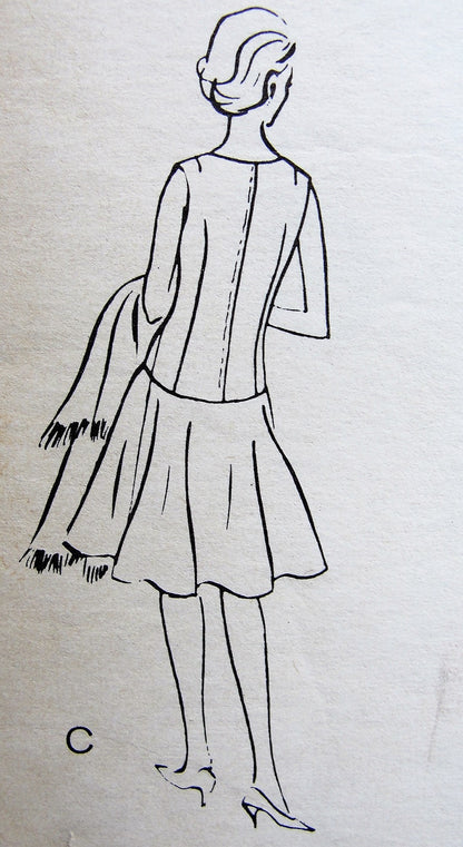 1960s FAB Drop Waist Dress and Scarf Pattern VOGUE Young Fashionables 6073 Two Versions Straight Slim or Circular Skirt Bust 32 Vintage Sewing Pattern
