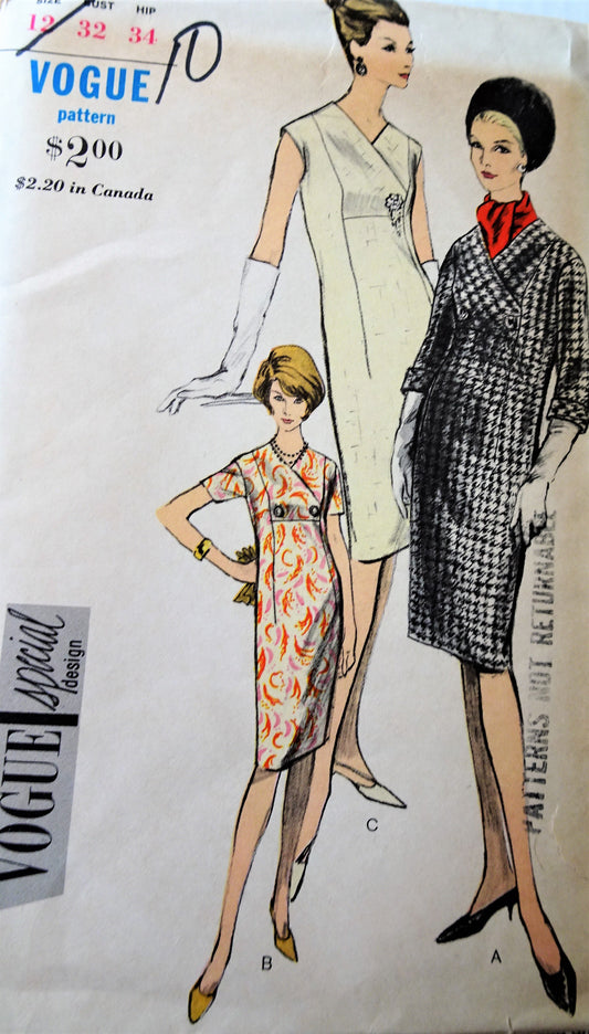 1960s CLASSY Slim Dress and Scarf Pattern VOGUE Special Design 6100 Three Versions Bust 32 Vintage Sewing Pattern FACTORY FOLDED