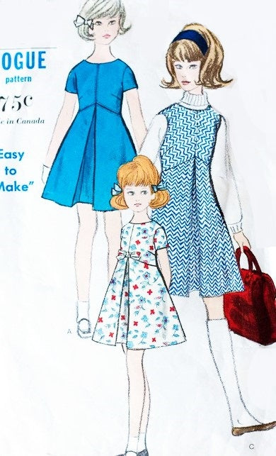 1960s Sweet Girls Dress or Jumper Pattern Vogue 6116 Vintage Sewing Pattern