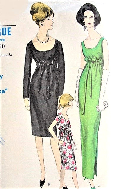 ELEGANT 1960s Slim Empire Evening Dress Pattern VOGUE 6119 Scoop Neckline Easy To Make Bust 32 Vintage Sewing Pattern FACTORY FOLDED