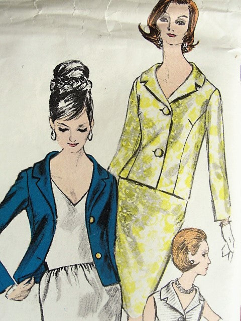 1960s ELEGANT Evening Dress and Jacket Pattern VOGUE Special Design 6149 V Neckline Evening Cocktail Dress, 2 Lengths Bust 32 Vintage Sewing Pattern FACTORY FOLDED