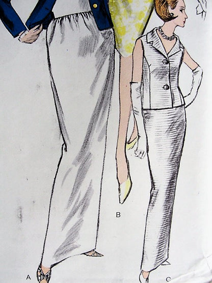 1960s ELEGANT Evening Dress and Jacket Pattern VOGUE Special Design 6149 V Neckline Evening Cocktail Dress, 2 Lengths Bust 32 Vintage Sewing Pattern FACTORY FOLDED