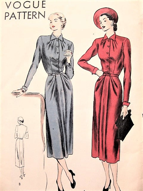 1940s STUNNING Dress Pattern VOGUE 6186 Day or Dinner Dress Interesting Pleat Details Bust 38 Vintage Sewing Pattern FF