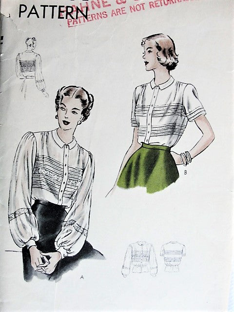 BEAUTIFUL 1940s Blouse Pattern VOGUE 6286 Romantic Tucks and Optional Lace Insertion, Bust 36 Vintage Sewing Pattern