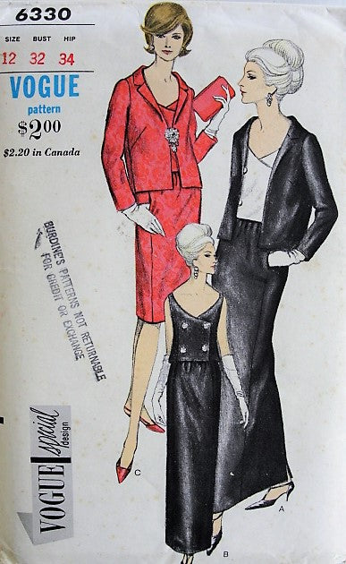 1960s STYLISH Suit and Overblouse VOGUE 6330 Daytime or Evening Length Bust 32 Vintage Sewing Pattern