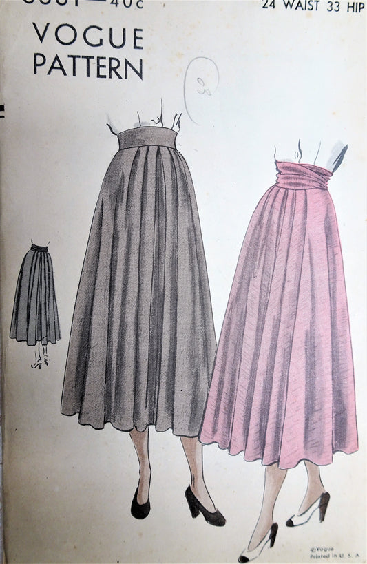 1940s LOVELY Skirt and Cummerbund Pattern VOGUE 6361 Soft Released Pleated Skirt Waist 24 Vintage Sewing Pattern