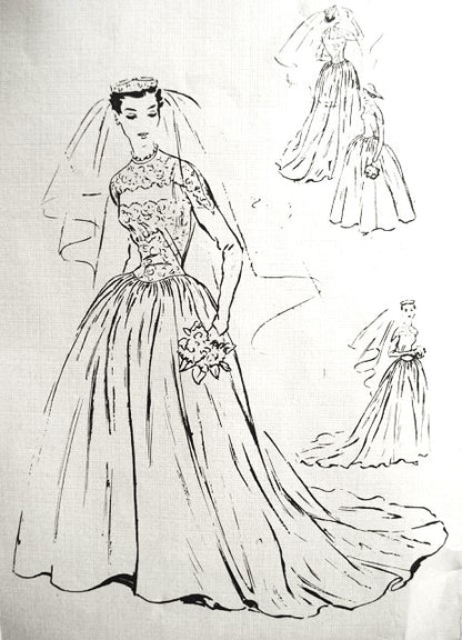 1950s DREAMY Bridal Wedding or Dinner Gown Pattern VOGUE Couturier Design 636 Bust 34 Vintage Sewing Pattern