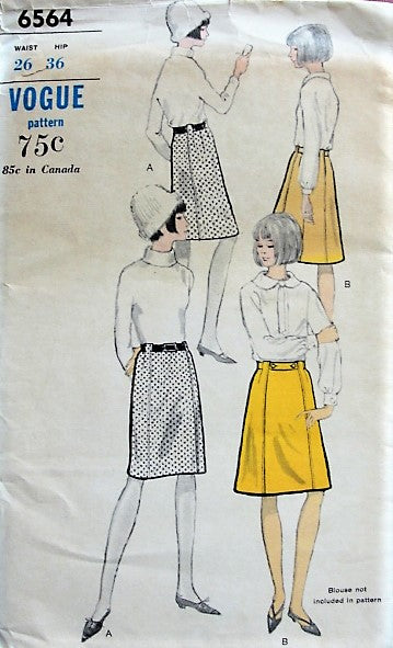 1960s CLASSIC A-line or Straight Skirt and Belt Vogue 6564 Waist 26 Vintage Sewing Pattern