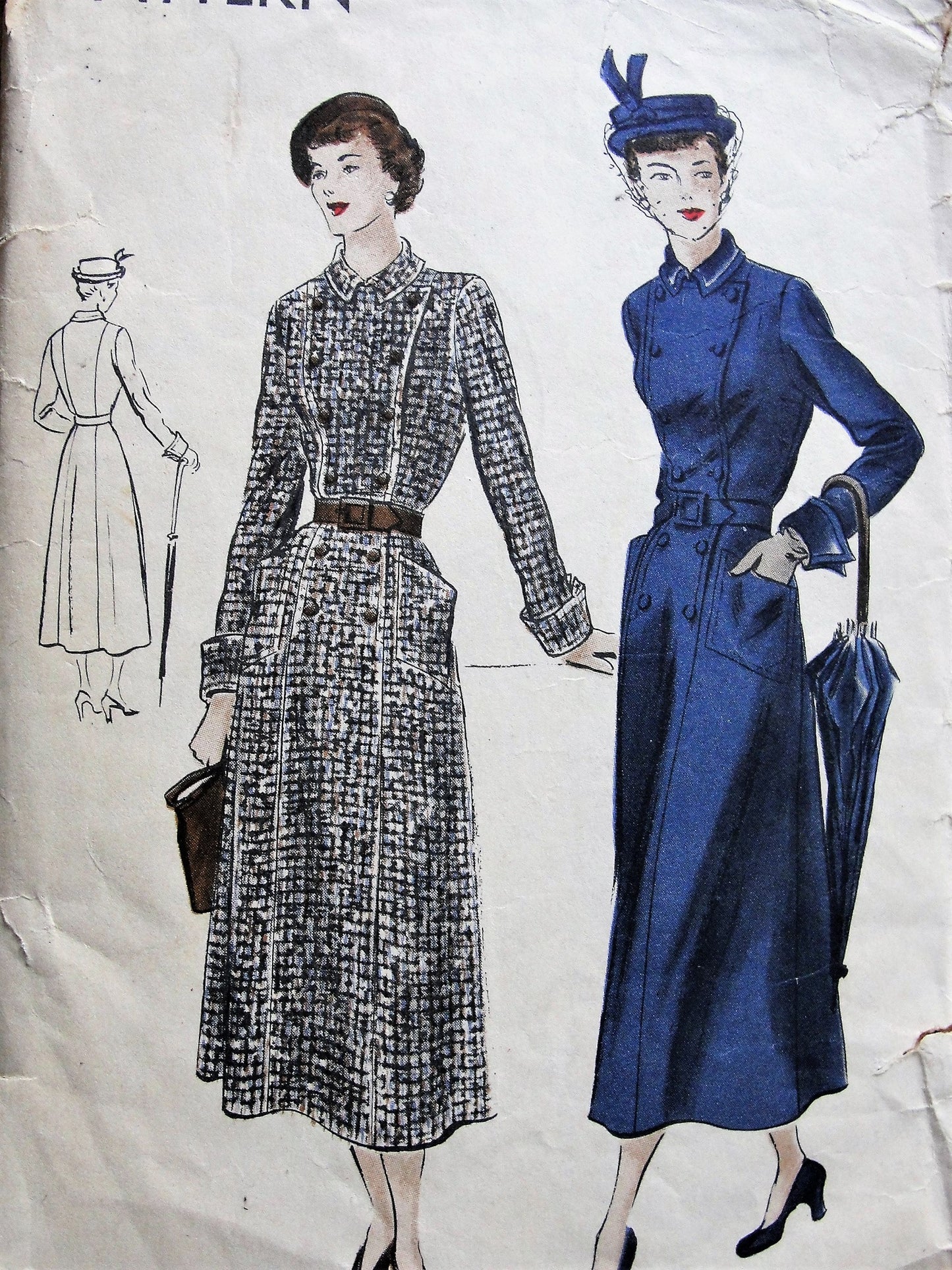 1940s ELEGANT Coat Dress Pattern VOGUE 6584 Double Breasted Dress Patch Pockets and Shaped Cuffs Bust 30 Vintage Sewing Pattern
