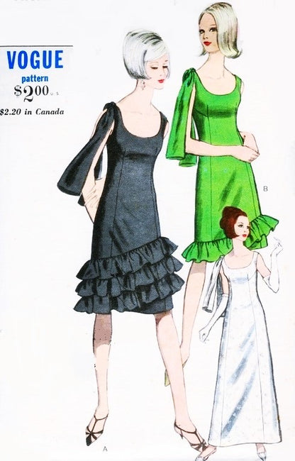 60s GLAM Evening Party Cocktail Dress Pattern VOGUE 6614 Three Lovely Versions 2 Lengths Bust 31 Vintage Sewing Pattern UNCUT