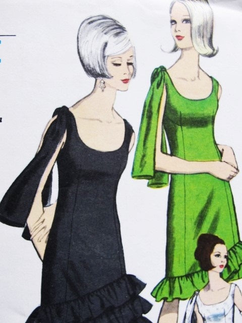 60s GLAM Evening Party Cocktail Dress Pattern VOGUE 6614 Three Lovely Versions 2 Lengths Bust 31 Vintage Sewing Pattern UNCUT