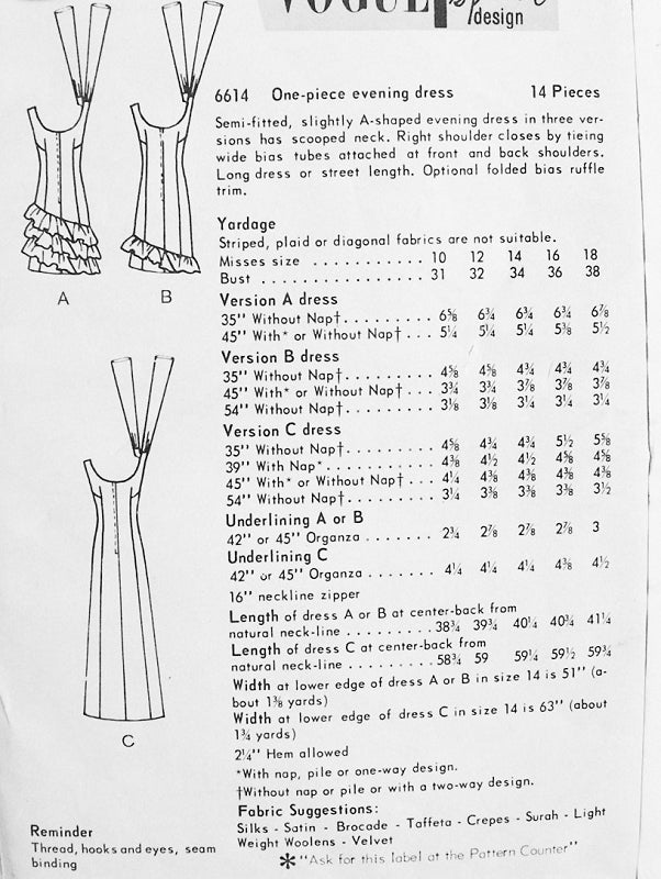 60s GLAM Evening Party Cocktail Dress Pattern VOGUE 6614 Three Lovely Versions 2 Lengths Bust 31 Vintage Sewing Pattern UNCUT