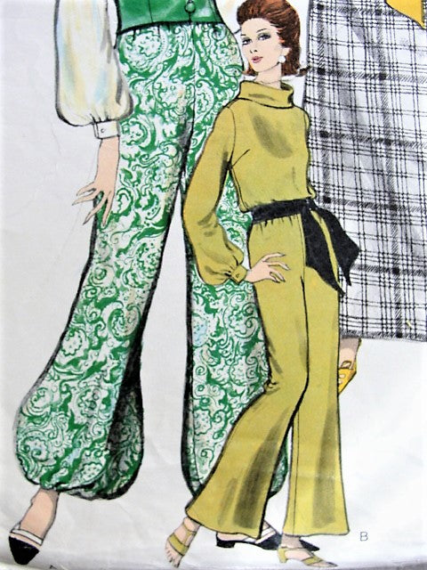 1960s HOSTESS Lounging  Jacket, Blouse, Skirt, Pants Pattern VOGUE 6621Fab Roll Collar Blouse, Maxi Slim Skirt, Bell or Harem Bottom Pants Bust 32 Vintage Sewing Pattern