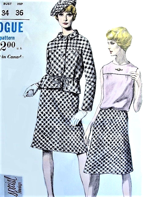 1960s MOD Suit,Blouse and Beret Hat Pattern VOGUE SPECIAL DESIGN 6670 Stylish  Day or After 5 Bust 34 Vintage Sewing Pattern
