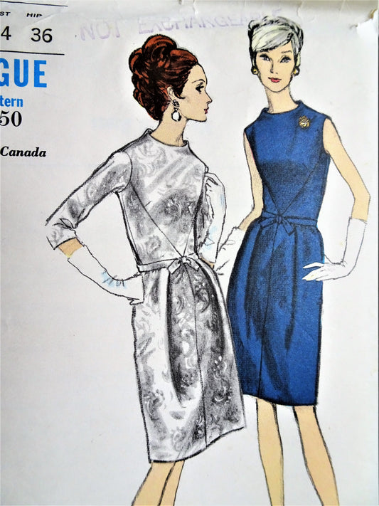 1960s LOVELY Day or Party Dress Pattern VOGUE 6680 Interesting Design, Bust 34 Vintage Sewing Pattern