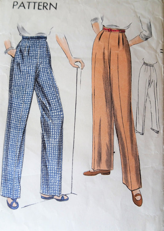 1950s High waist Pants Pattern VOGUE 6825 Katharine Hepburn Style Trousers Slacks Waist 26 Vintage Sewing Pattern