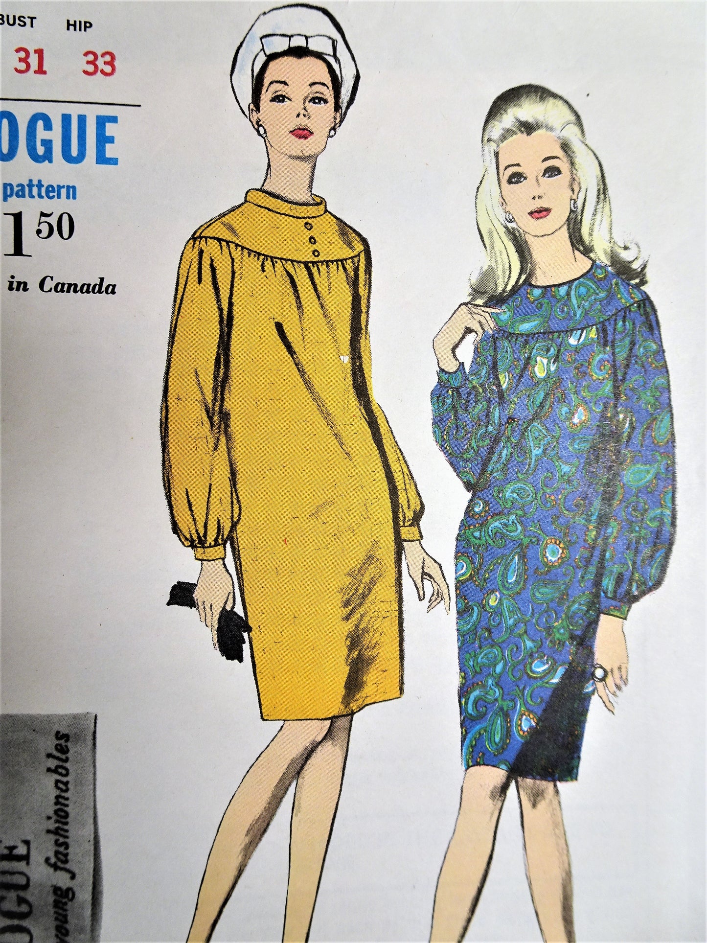 1960s VOGUE 6958 Mod Dress Pattern Bust 31 Vintage Sewing Pattern