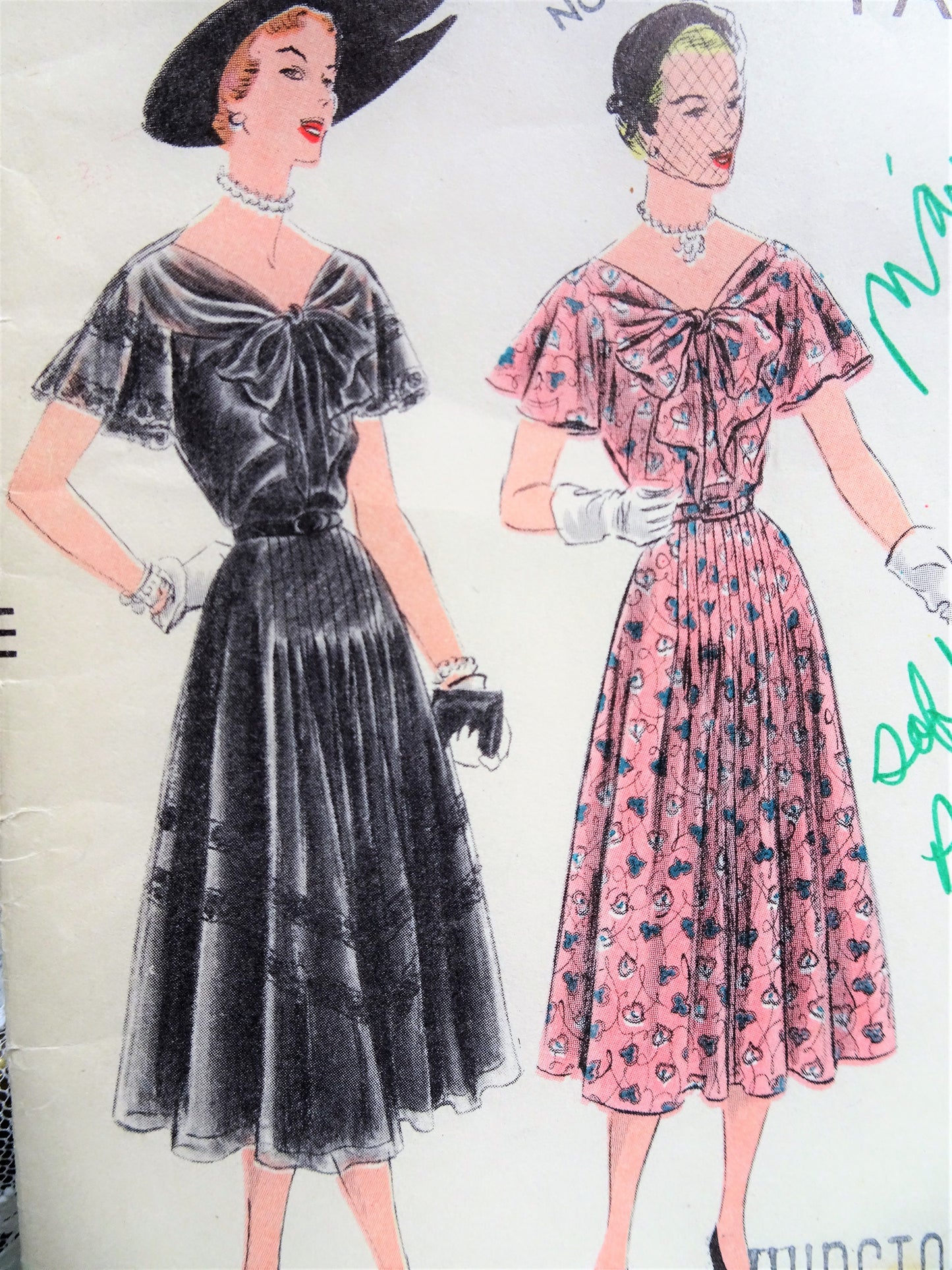 1950s BEAUTIFUL Dress Pattern VOGUE 6989 Figure Flattering Day or Party Dress Bust 34 Vintage Sewing Pattern