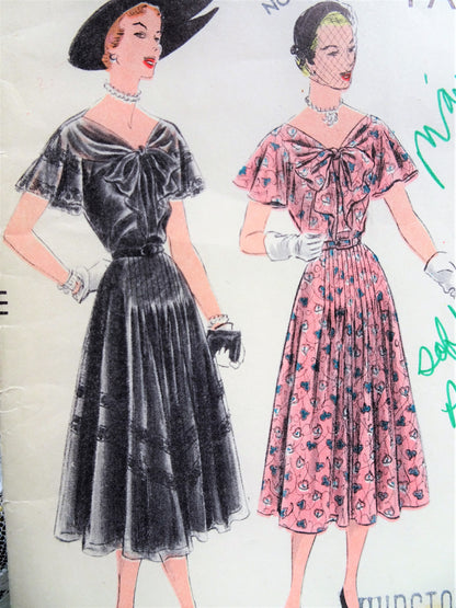 1950s BEAUTIFUL Dress Pattern VOGUE 6989 Figure Flattering Day or Party Dress Bust 34 Vintage Sewing Pattern