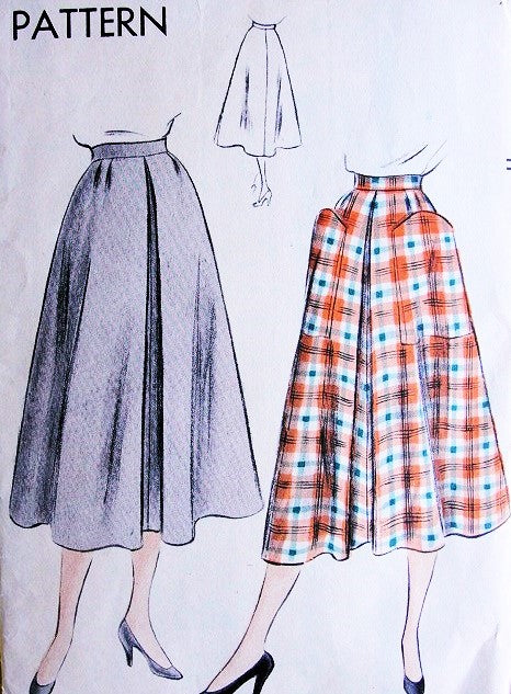 1950s Flared Skirt Pattern Vogue 7018 Front Inverted Pleat 2 Huge Optional Pockets  Waist 26 Easy To Make Vintage Sewing Pattern