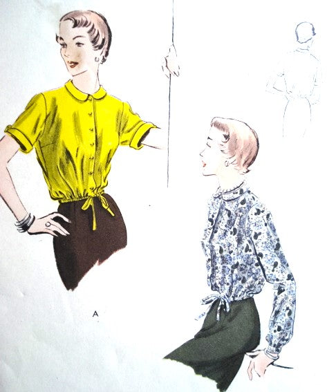 1950s EASY To Make Blouse Pattern VOGUE 7019 Drawstring Waist, Bust 32 Vintage Sewing Pattern