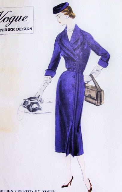 1950s Elegant Side Button Slim Dress Pattern VOGUE COUTURIER DESIGN 716 Eye Catching Double Revers Bust 34 Vintage Sewing Pattern